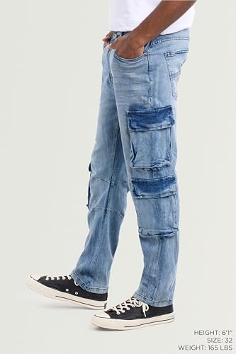X RAY Men's Straight Fit Double Cargo Pockets Stretch Denim Jeans, Cotton Casual Pants for Men3