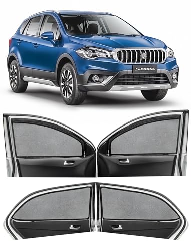 Image of Autofact Magnetic Car Sunshades Compatible with Maruti Scross (Set of 4) - Easy Installation, UV Protection, Keeps Car Cool (Front 2 with Zippers for Easy Access, Rear 2 Without Zippers)