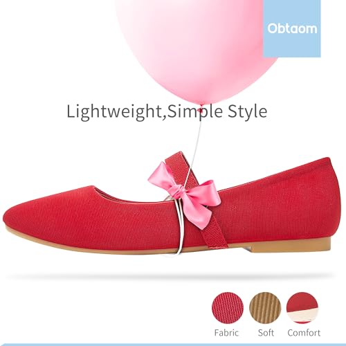 Image of Obtaom Mary Jane Flat Shoes Round Toe Ballet Flats for Women Dressy Fabric Business Flats Comfortable Classic Strap Flats for Office