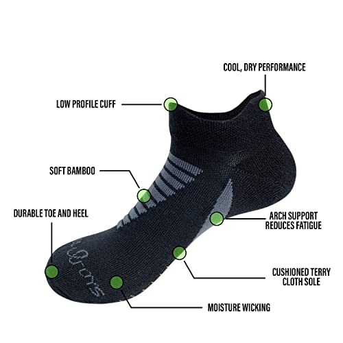 Chill Boys Viscose from Bamboo Terry Ankle Socks - Cushioned Sole Athletic Men's Low Cut Sock - Black2
