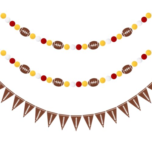 Image of Tatuo 3 Pcs 17.72 ft Football Felt Ball Garland Sports Rugby Pompom Pennant Bunting Banner for Football Game Day Sports Party Decorations