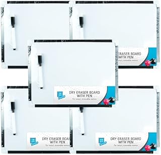 x5 Mini Whiteboards GENERISE Dry Wipe Magnetic A4 Small Whiteboards with Marker Pen, Eraser & x2 Magnets (30cm x 22cm) Portable Notice Memo Board for Kitchen Wall, Kids etc