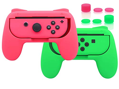 FYOUNG Joy Con Grips Holder with Thumb Grip Caps Compatible with Nintendo Switch & OLED Model Controller, Rubber Surface Switch Joy Con Grip Controller Holder Accessories - Pink & Green