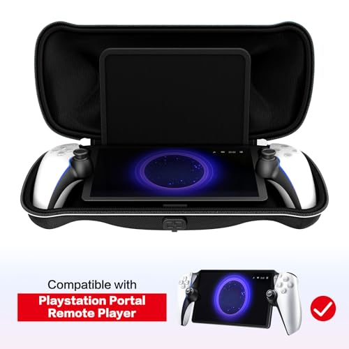 Image of ivoler 7 in 1 Carrying Case for PlayStation Portal ,Charging Inside Port Carrying Case & 2 Pcs Screen Protectors +4 Thumb Grips,Portable Travel Handbag for PS5 Portal Console Accessories Bundle,Black