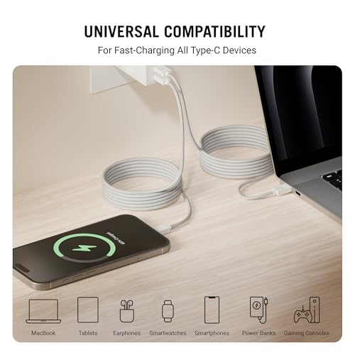 Image of DailyObjects POP 100W Kevlar Core Magnetic Charging Cable | USB Type-C| Fast Charging, 480Mbps Data Transfer | Compatible with Android & iOS Smartphones, Earphones, Tablet /Ipads, Macbook - White