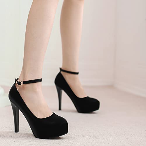 Platform High Heel Ankle Strap Round Toe Stiletto Heels with Buckle Pumps for Women Dress Shoes3