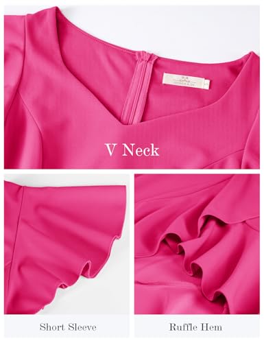 Image of HomRain V Neck Formal Wedding Guest Dresses for Women Ruffle Sleeves for Cocktail Graduation Modest Dress