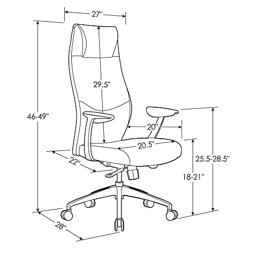 Zuri Furniture Modern Franklin Genuine Leather Adjustable Executive Chair With Aluminum Base - Black #TOP6