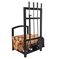 Heavy Duty Firewood Rack With Tool Holder, Wrought Iron Indoor & Outdoor Log Storage Stand
