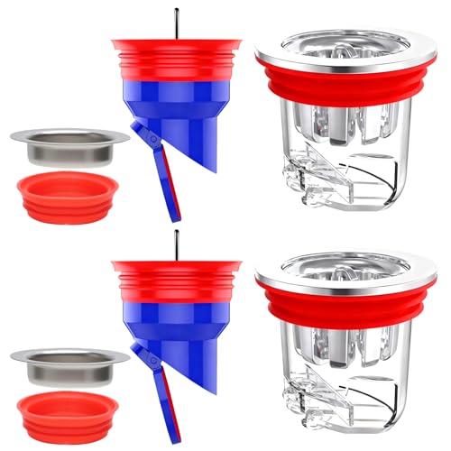 Set Válvula Antiolores Ducha 4 Piezas – 2X F446 Tapón Ducha Olores Azul + 2X Anillo Rojo – Válvula Antirretorno Desagüe 35–52 mm con Sello Magnético & Sifón de Agua – Desagüe Antiolores Baño & Cocina