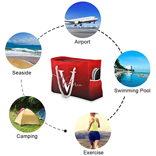 RunningBear Custom Red Black Large Beach Bags Personalized Shoulder Tote Bag for Women Customized Gym Tote4