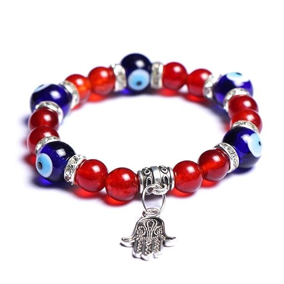 REBUY Red Carnelian Evil Eye Stone Charm Bracelet with Hamsa Hand | Natural Crystal Jewelry for Men and Women | Handmade Boho & Hippie Style | Pack of 1 (8 mm Beads) (B0CXPNG7X8) Amazon Price History, Amazon Price Tracker