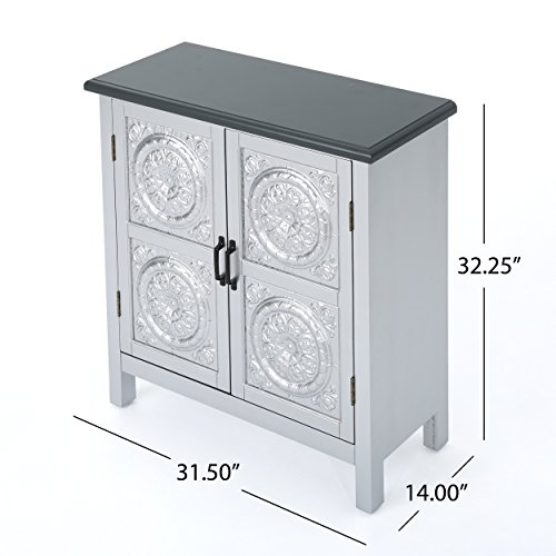 Christopher Knight Home Alana Firwood Cabinet With Faux Wood Overlay, Silver / Charcoal Grey #TOP6