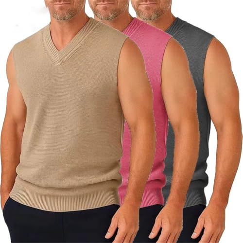 Men Crochet Tank Top Knit Sleeveless Sweater Vest Casual V Neck Pullover Waistcoat2