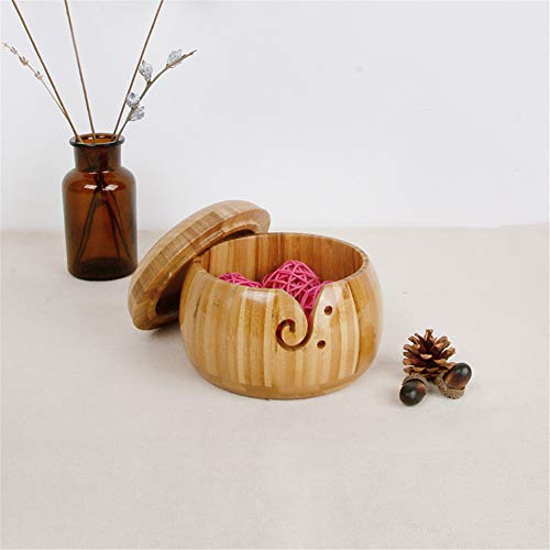 Image of Joyeee Bamboo Yarn Bowl with Removable Lid, Handmade Yarn Holder for Knitting and Crochet, Carbonized Brown Bowl Box, Smooth Surface, Easy to Carry Knitting Bowls, Crochet Holder, 5.9 *3.5 inch #6