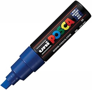 Posca PC-8K Blue Colour Paint Marker Pen Fabric Metal Glass 8mm Broad Chisel Nib Tip Writes On Any Surface Metal Glass Wood Fabric Plastic Stone (Pack Of 1)
