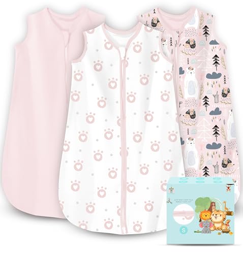 Image of Cute Castle Baby Sleep Sack 0-6 Months - Lightweight 100% Cotton 2-Way Zipper TOG 0.5 Infant Wearable Blanket, Newborn Essentials Toddler Sleep Clothes, 3 Pack(Pink, Bear, Bear Claw)