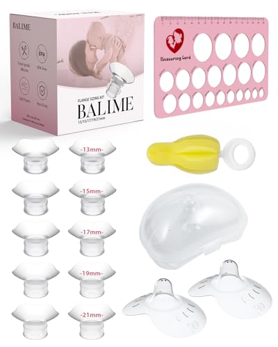 Image of BALIME Flange Sizing Kit, 10PCS Flange Inserts 13/15/17/19/21mm for 24mm Flange of Most Breast Pump, Nipple Measurement Card,Nipple Shield, Cleaning Brush, Compatible with Momcozy Medela Spectra