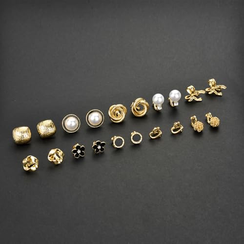 10 pares de aretes clip-on para mujer tono dorado miniatura 6