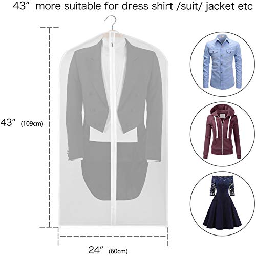 Syeeiex Clear Garment Bag 24” x 43” Cloth Dust Cover White Garment Bags for Suit Dress Closet Storage Set of 6