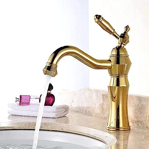 Robinet de lavabo en laiton doré YRYRYW avec mitigeur eau chaude et froide pour vasque de salle de bain