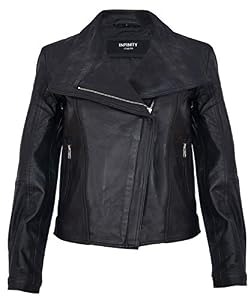 Veste en Cuir pour Dames Veste en Cuir Noir Véritable de Style Motard Classique pour Femmes XS