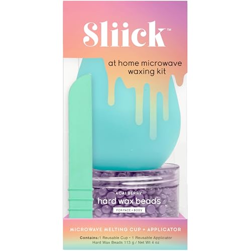 Sliick At Home Waxing Kit for Women – Acai Berry Scent, Hard Wax Kit for Hair Removal, Microwave Melting Cup, Applicator & Beads, At Home Wax Set