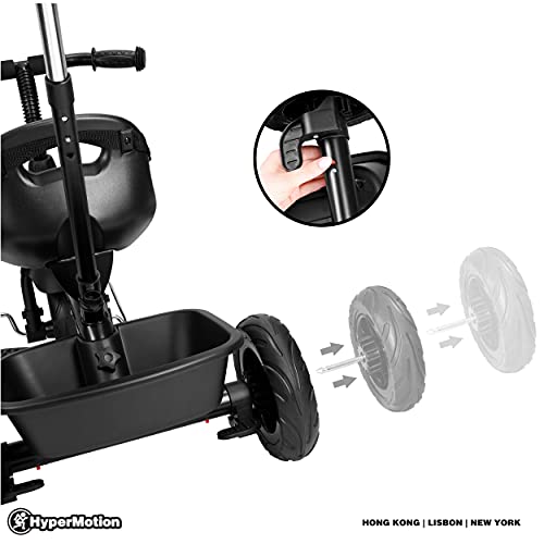 HyperMotion Kids Tricycle with Parent Push Handle, Lightweight Baby Balance Bike Tricycle for Children, Parent Steering Push Handle, Toddler Trike, Black