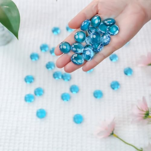 Image of CYS EXCEL Light Blue Glass Gemstone Beads Vase Fillers (6 LBS) Flat Marble Beads Multiple Color Choices Aquarium Decor Rocks Floral Stones Decorative Mosaic Glass Gem Pebbles