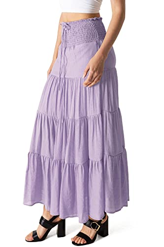Women's Juniors Smocked Waist Broomstick Boho Skirt2