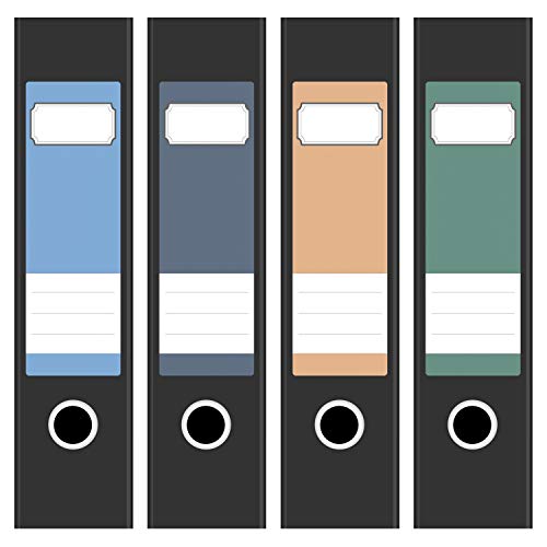 Ordneretiketten | 4 Aufkleber für breite Akten-Ordner | Farb-mix Blau Grau Orange Türkis | selbstklebende Design Akten-Etiketten | Deko Sticker für Rückenschilder Ordnerrücken | zum Beschreiben