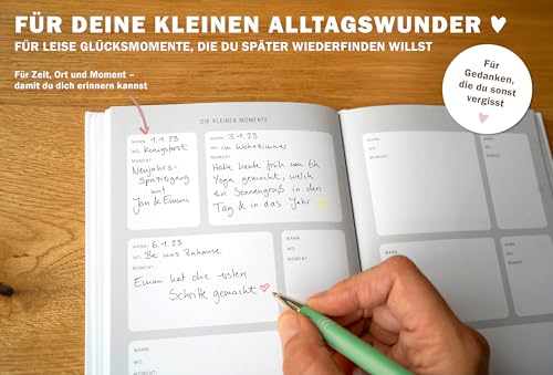 Momentesammler Eintragbuch - Das Leben und seine schönsten Augenblicke - A5 Notizbuch für Erinnerungen, Erlebnisse & Anekdoten, Weiß Beige mit Blumen, Hardcover, klimaneutral, Tagebuch, Lebensbuch