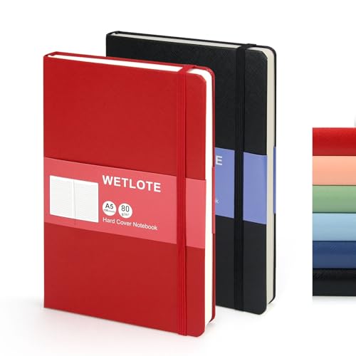 WETLOTE Leather Hardcover Lined Journal Notebook 2 Pack, A5 Notebook College Ruled Writing Journals 212 Pages, Large Lined Notebooks for Women Men School College Office Journaling