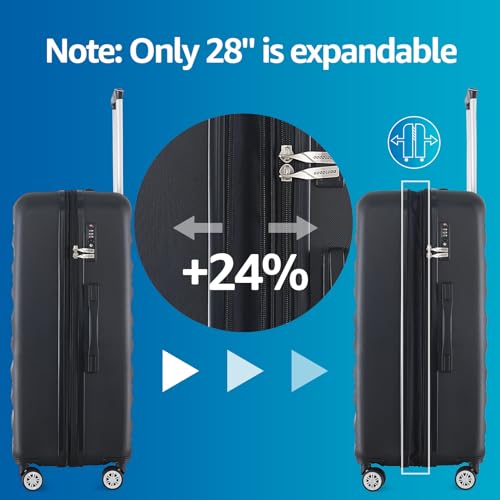Luggage Set with Spinner Wheels and TSA Lock, 3 Pieces Expandable Hardside Suitcase for Travel, Hardshell Luggage Sets, 20", 24", 28", Black4