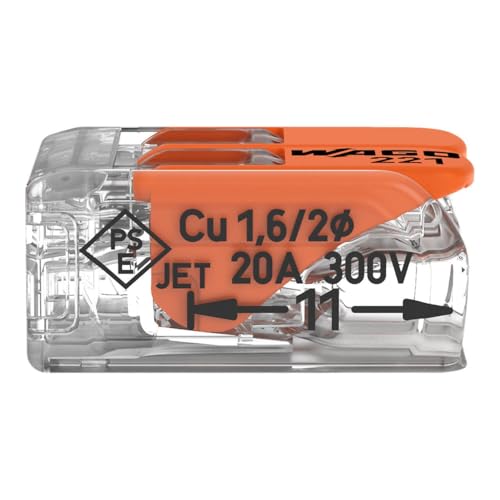 Image of WAGO 221-412 | Easy-to-Use electrical Wire Connectors | Pack of 16 | Compact, Tool-Free, Transparent - For Home, DIY & Electrical Projects - 2-Conductor