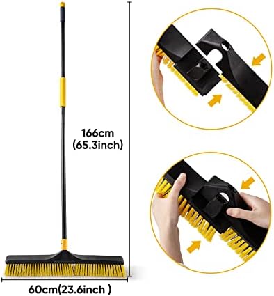 Yocada 24" Push Broom Brush 65" Long Handle Hard Bristle Heavy Duty Outdoor Commercial Broom for Bathroom, Kitchen, Patio, Garage Deck, Concrete, Woodstone Tile Floor