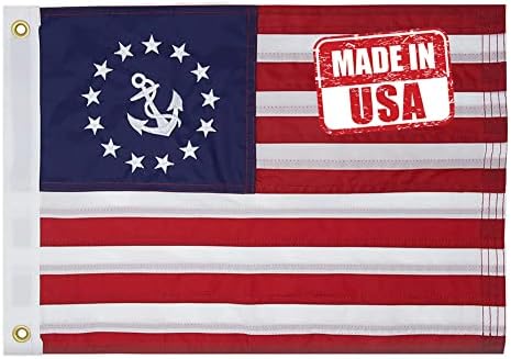 Jayus Embroidered Star Double Sided Yacht Ensign US Anchor Boat Flag 12.5x18- Seven Stripes Nylon American…