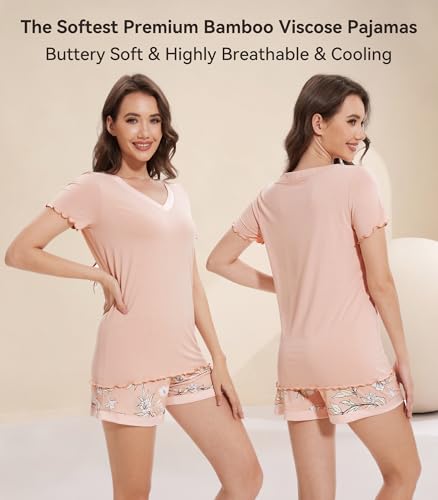 Image of WiWi Viscose from Bamboo Pajamas Set for Women Super Soft Short Sleeve Cooling Summer Plus Size Pjs Sets Sleepwear S-4X