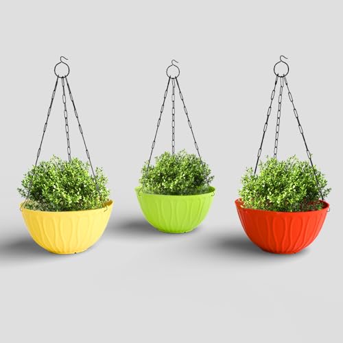 Image of YUCCABE ITALIA SHERA Hanging Wave 8 Inch Plastic Flower Pot for Plant Pack of 3 Pcs Round Shape Hanging Pot for Balcony Railing Planters for Indoor and Outdoor Garden (Multicolor)
