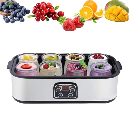 UEGFSIJRF Yogurtera eléctrica de 68 a 131 °F con 8 frascos de Vidrio y Pantalla LCD, 1400 ml, fácil de Limpiar, Popular Entre mamás ocupadas y Amantes de la Comida.