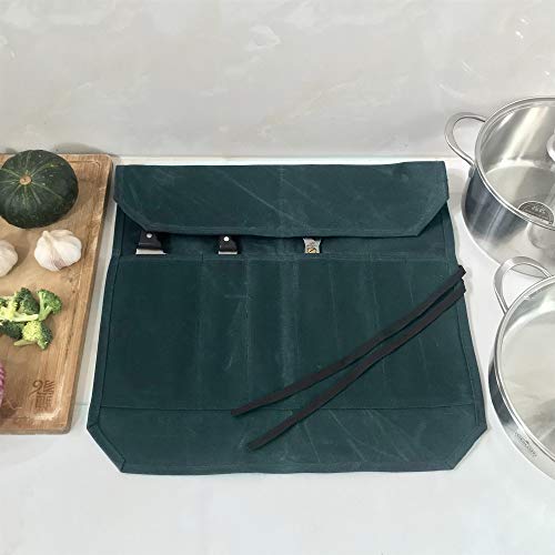 Denifiter Heavy Duty Waxed Canvas Chef Knife Storage Roll Bag With 7 Slots, Waterproof And Durable (Dark Green) #TOP5
