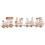  Adorable Petit Train en Bois Décoration Mini Train en Bois du Calendrier De L\'avent Peint De Noël Figurine De De Noël Accessoires Blanche Bambou Former Enfant