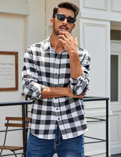 COOFANDY Mens Flannel Shirts Long Sleeve Casual Plaid Shirt for Men Button Up Shirt Jackets with Pocket4