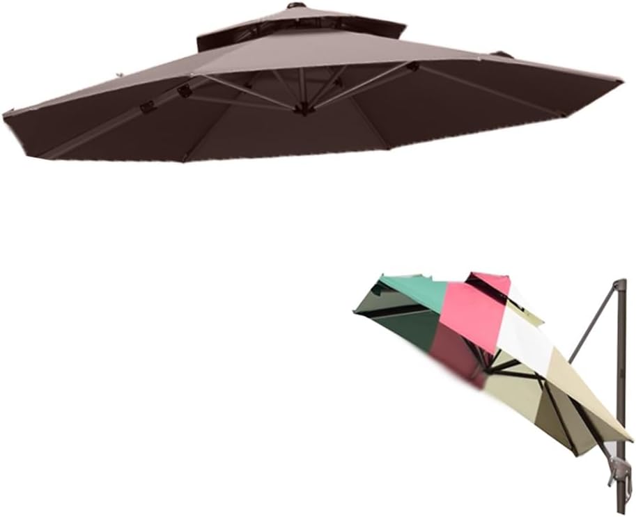10ft Offset Umbrella Replacement Canopy Outdoor Sun Shade Umbrella Cloth 8 Ribs Double Top Cantilever Patio Umbrella Replacement Top Cover Round Parasol Fabric for Yard Backyard(Coffee)