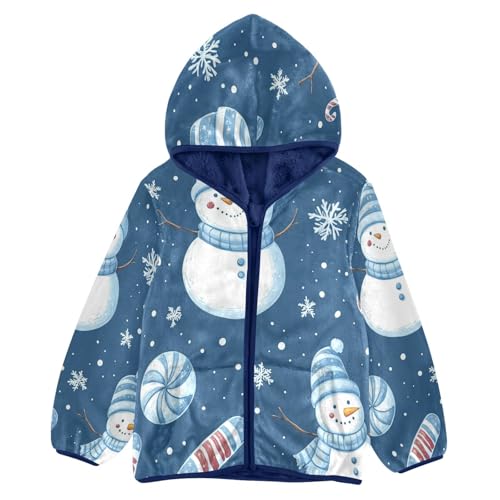 Snowman Candy Cane Snowflakes Toddler Fleece Jacket Girl Boys Hooded Fleece Jacket Coat Warm Outwear Zip-up 3-10T