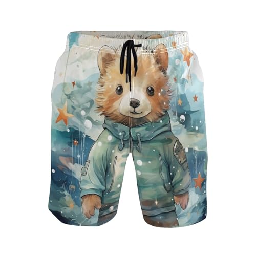 Lindo Oso De Acuarela Elegante Hombre Traje De Baño Forro De Malla Cortos De Natación Ligero Cortos De Baño Impermeable Pantalones Cortos S