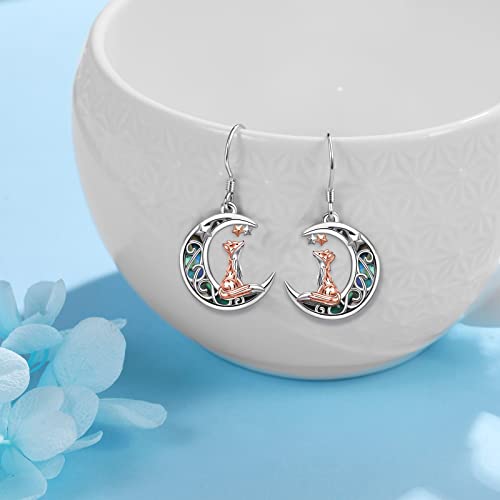 Fox Earrings 925 Sterling Silver Fox Moon Abalone Shell Dangle Drop Earrings Cute Animal Fox Jewelry Gifts For Women #TOP3