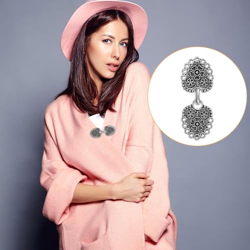 Image of Xinjoduz 4 PCS Vintage Shirt Clips for Women Clothing, 4 Styles Silver Alloy Sweater Dress Clips Back Cinch Sew on Fasteners Hooks Eyes Clasps for Retro Cardigan Shawl Collar Brooches and Pins
