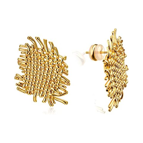 LecAit Statement Earrings for Women S925 Sterling Silver Dainty 14k Gold Stud Earrings Hypoallergenic Handmade Woven Metal Women's Ear Studs Cover