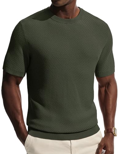Image of PJ PAUL JONES Mens T-Shirts Short Sleeve Crew Neck Tshirt Solid Knitted Tee Mens Tops Green XL